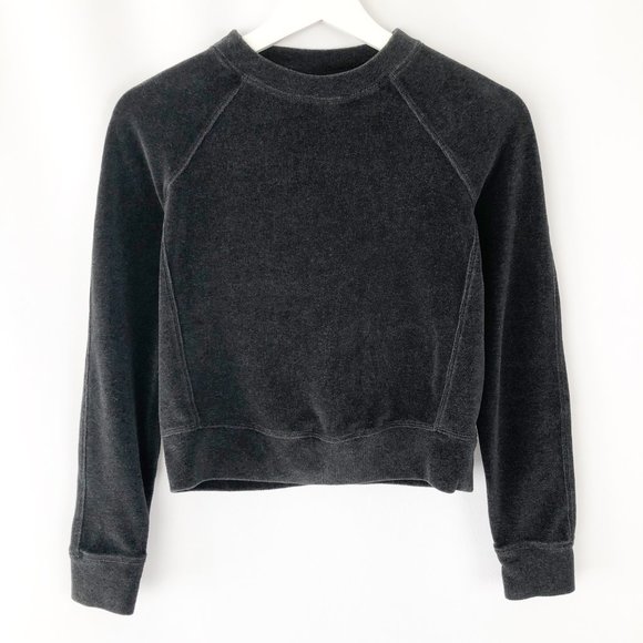 Lululemon Every Moment Crew Heathered Black Velvet Velour Cropped Sweatshirt - Picture 9 of 10
